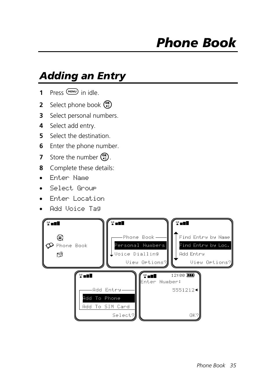 Phone book, Adding an entry | Motorola Talkabout 192 User Manual | Page 45 / 100