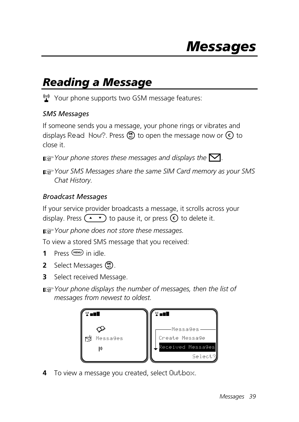 Messages, Reading a message | Motorola Talkabout 192 User Manual | Page 49 / 100