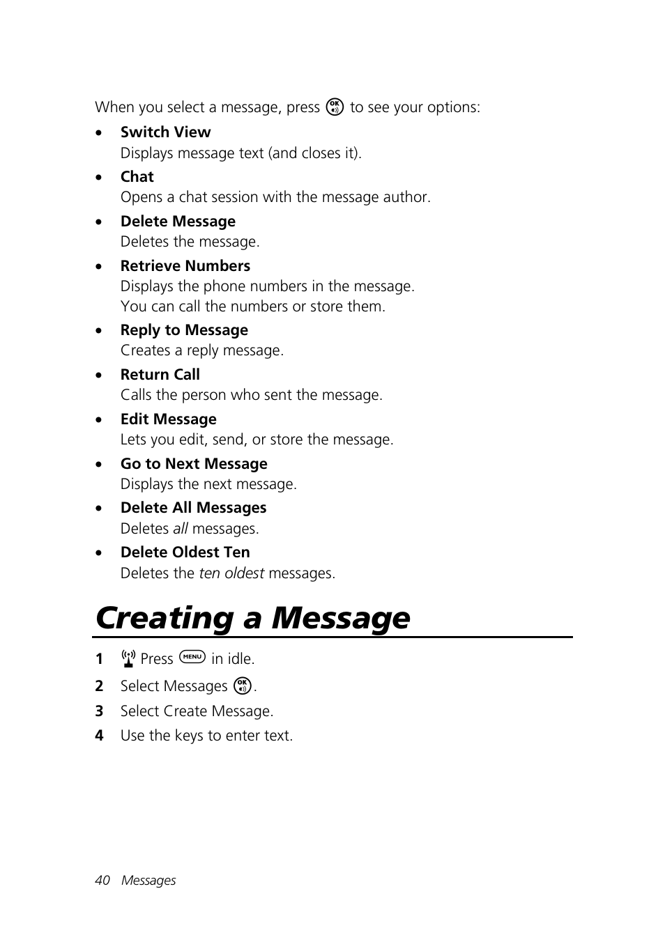 Creating a message | Motorola Talkabout 192 User Manual | Page 50 / 100