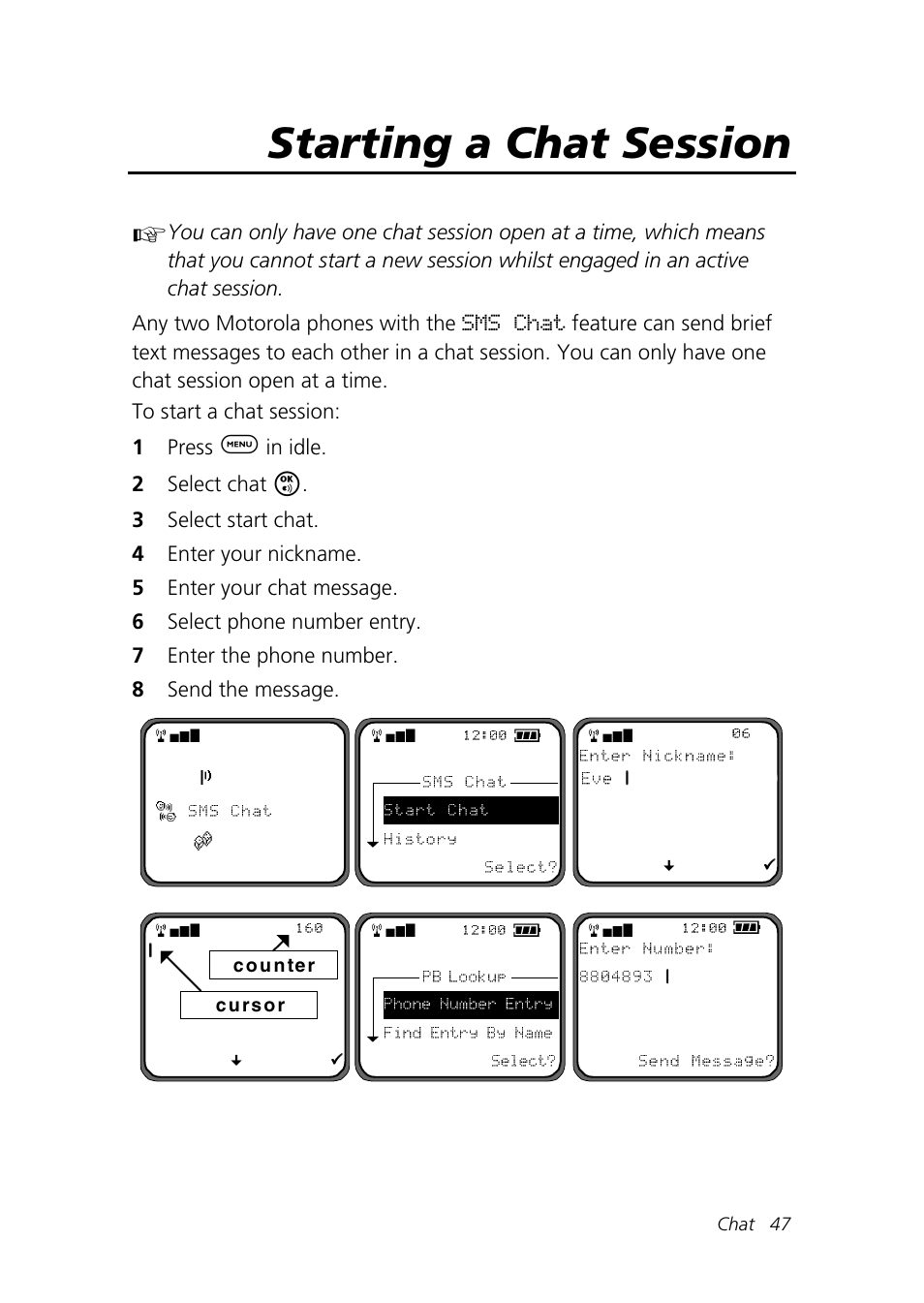 Starting a chat session | Motorola Talkabout 192 User Manual | Page 57 / 100