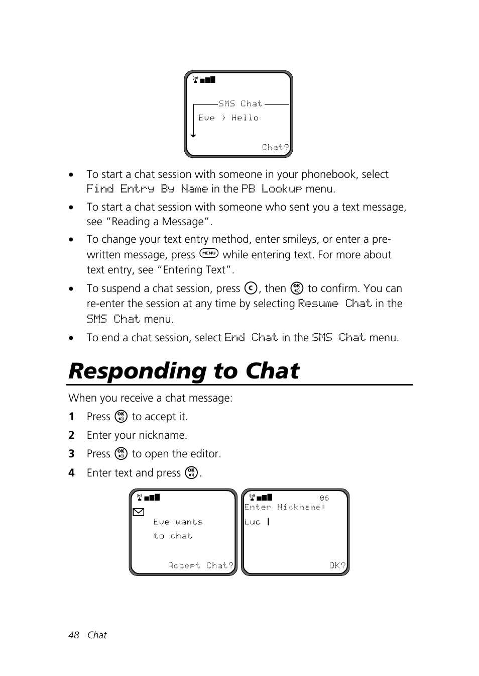 Responding to chat | Motorola Talkabout 192 User Manual | Page 58 / 100