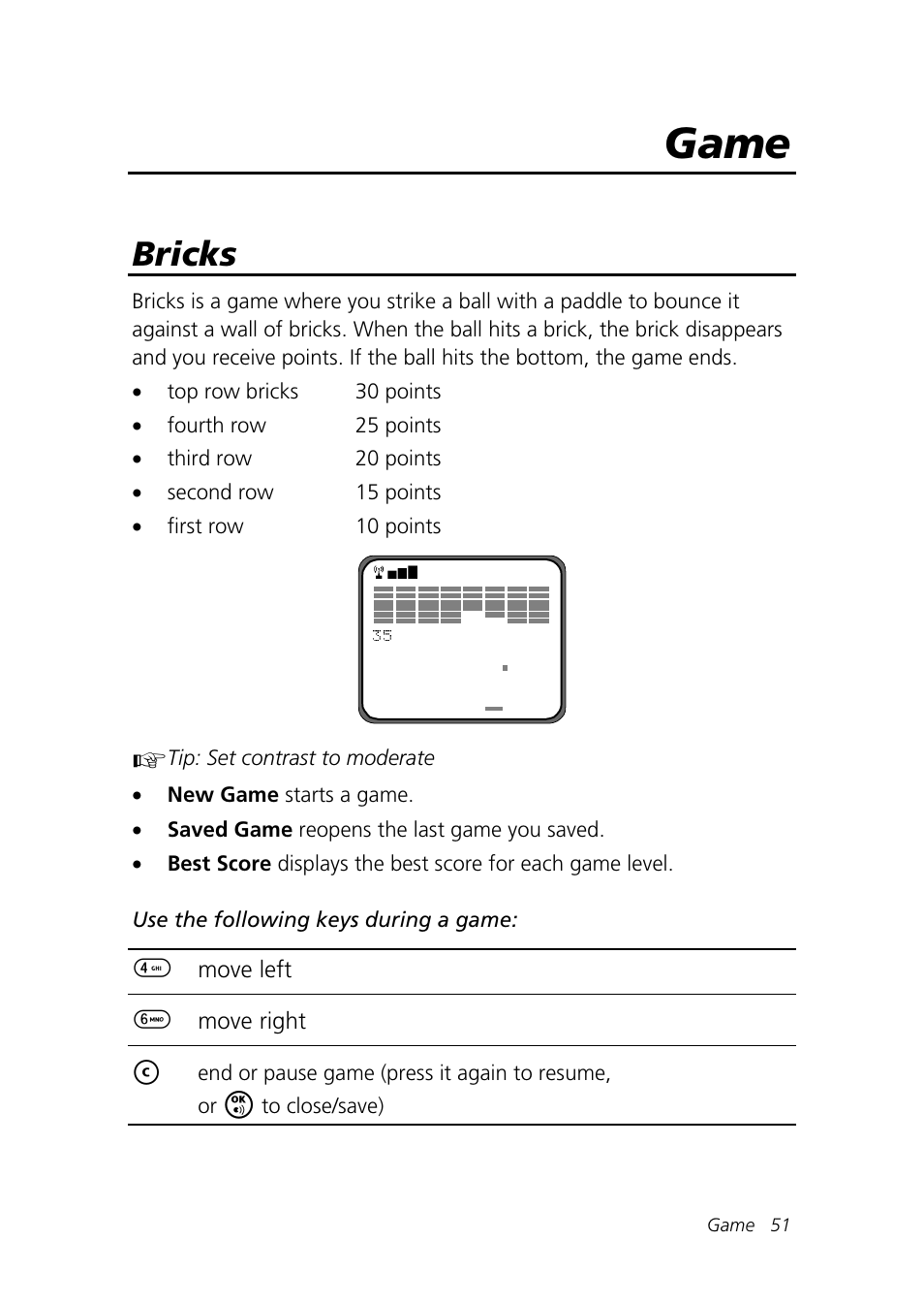 Game, Bricks | Motorola Talkabout 192 User Manual | Page 61 / 100