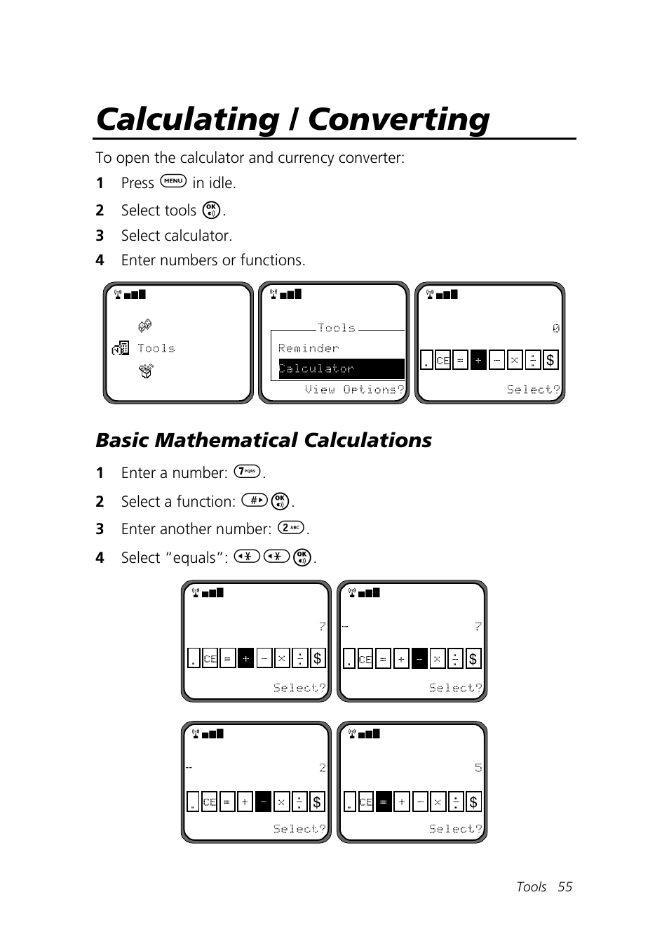 Calculating / converting, Basic mathematical calculations | Motorola Talkabout 192 User Manual | Page 65 / 100