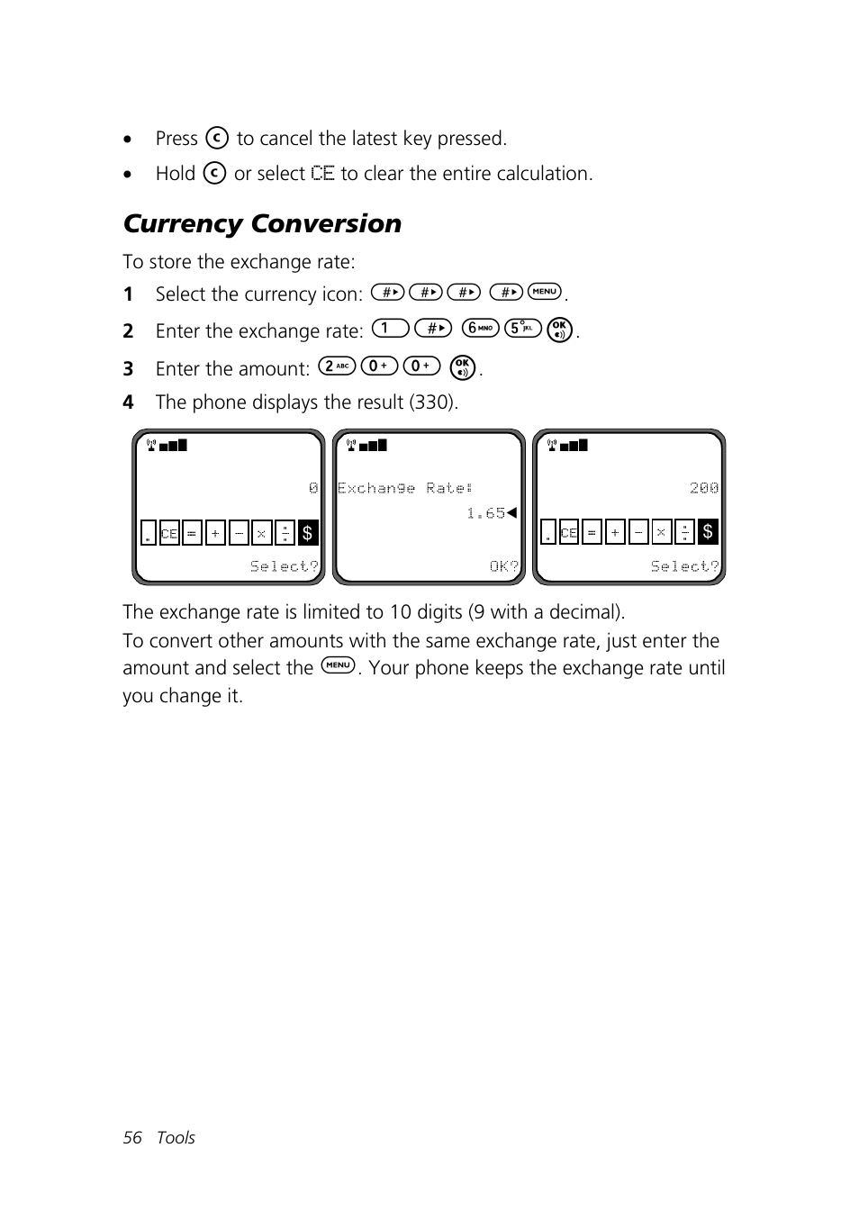 Currency conversion, 1> 65o, 200 o | Motorola Talkabout 192 User Manual | Page 66 / 100