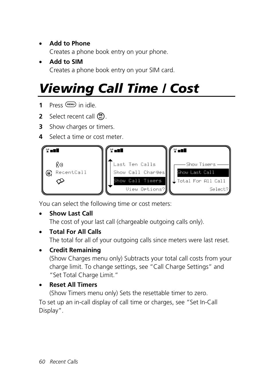 Viewing call time / cost | Motorola Talkabout 192 User Manual | Page 70 / 100