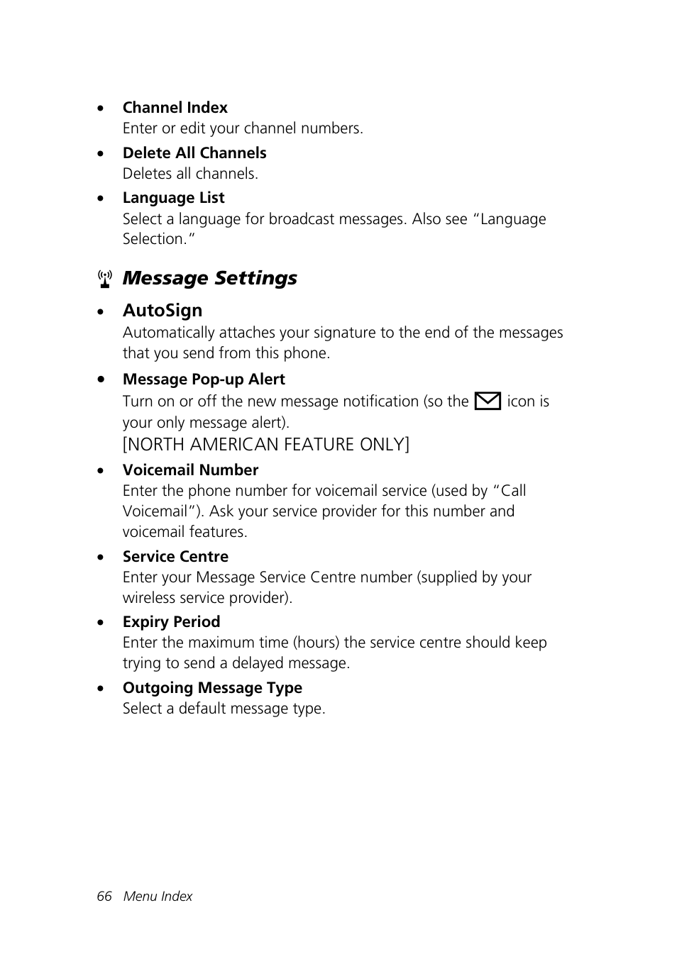 Message settings | Motorola Talkabout 192 User Manual | Page 76 / 100