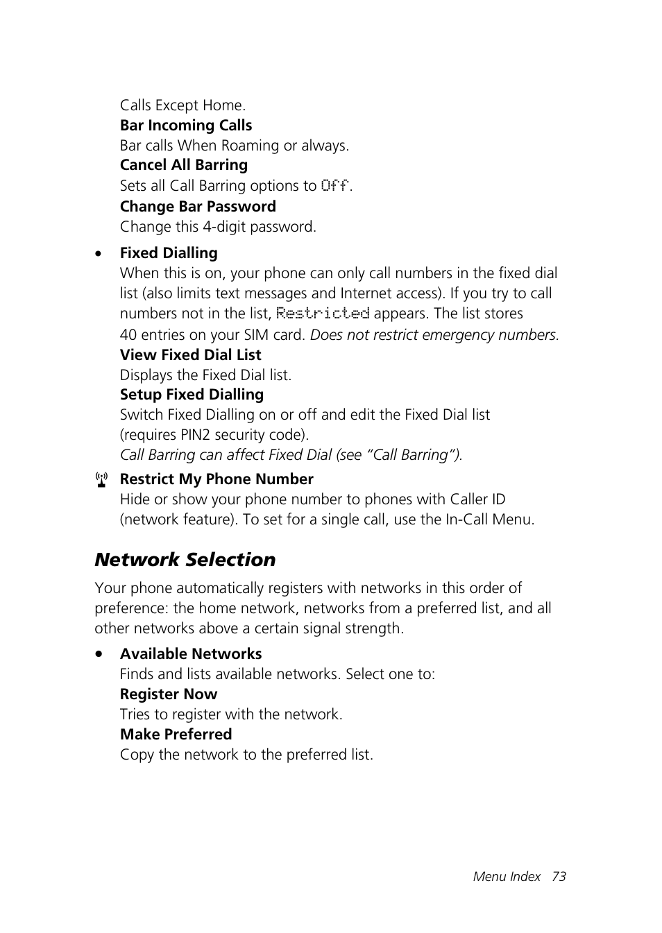 Network selection | Motorola Talkabout 192 User Manual | Page 83 / 100