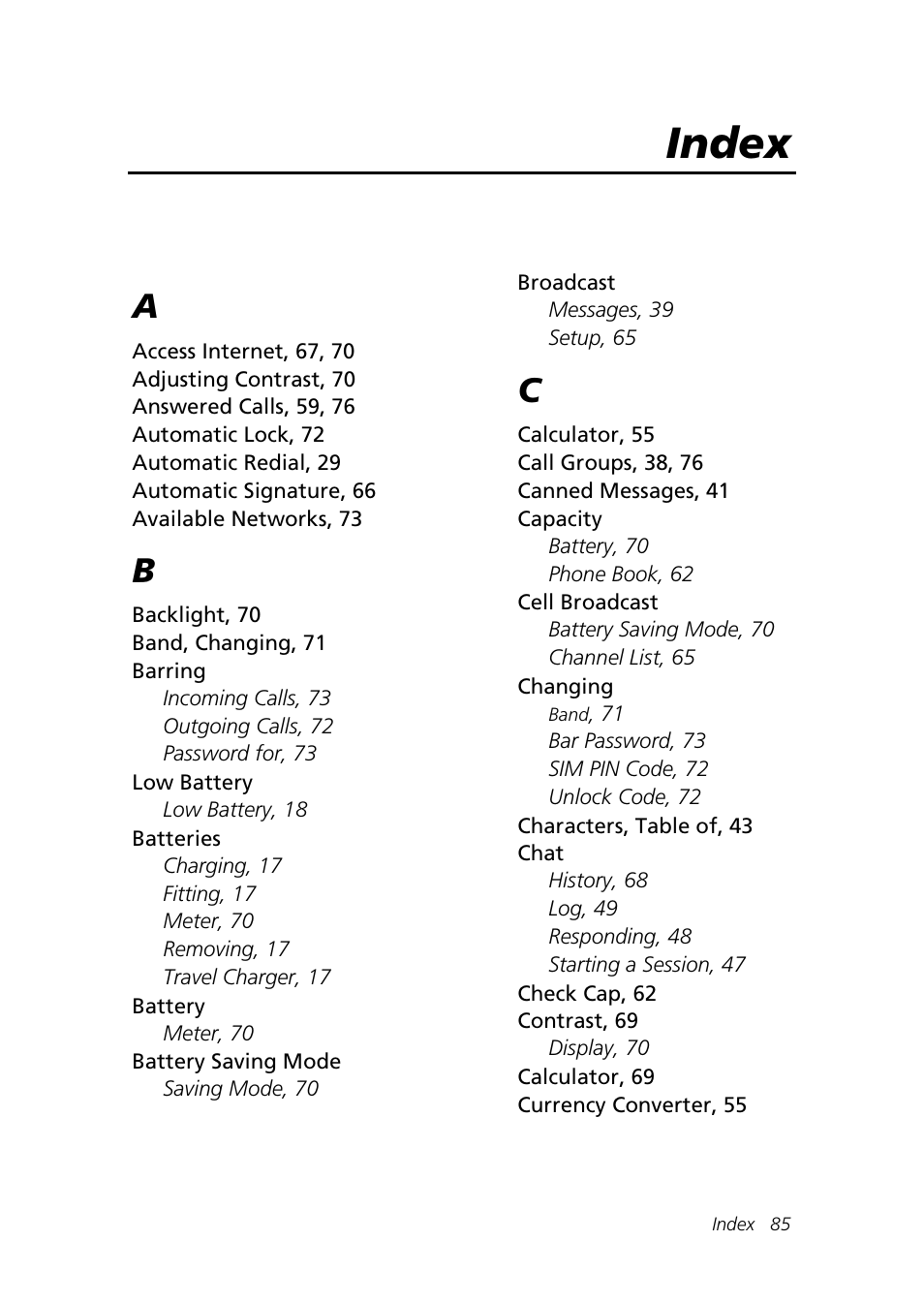 Index | Motorola Talkabout 192 User Manual | Page 95 / 100