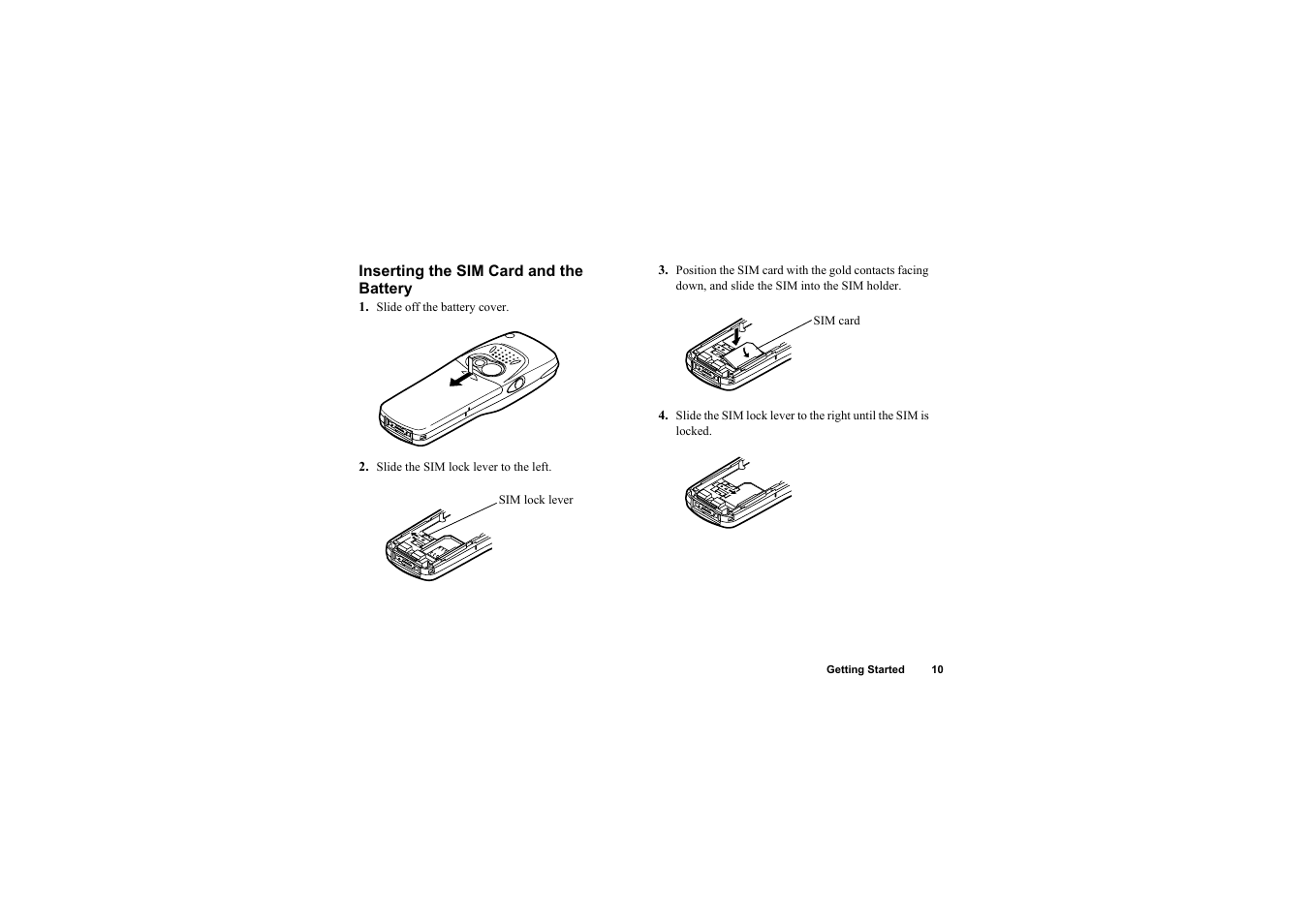 Inserting the sim card and the battery | Sharp O2 User Manual | Page 11 / 132