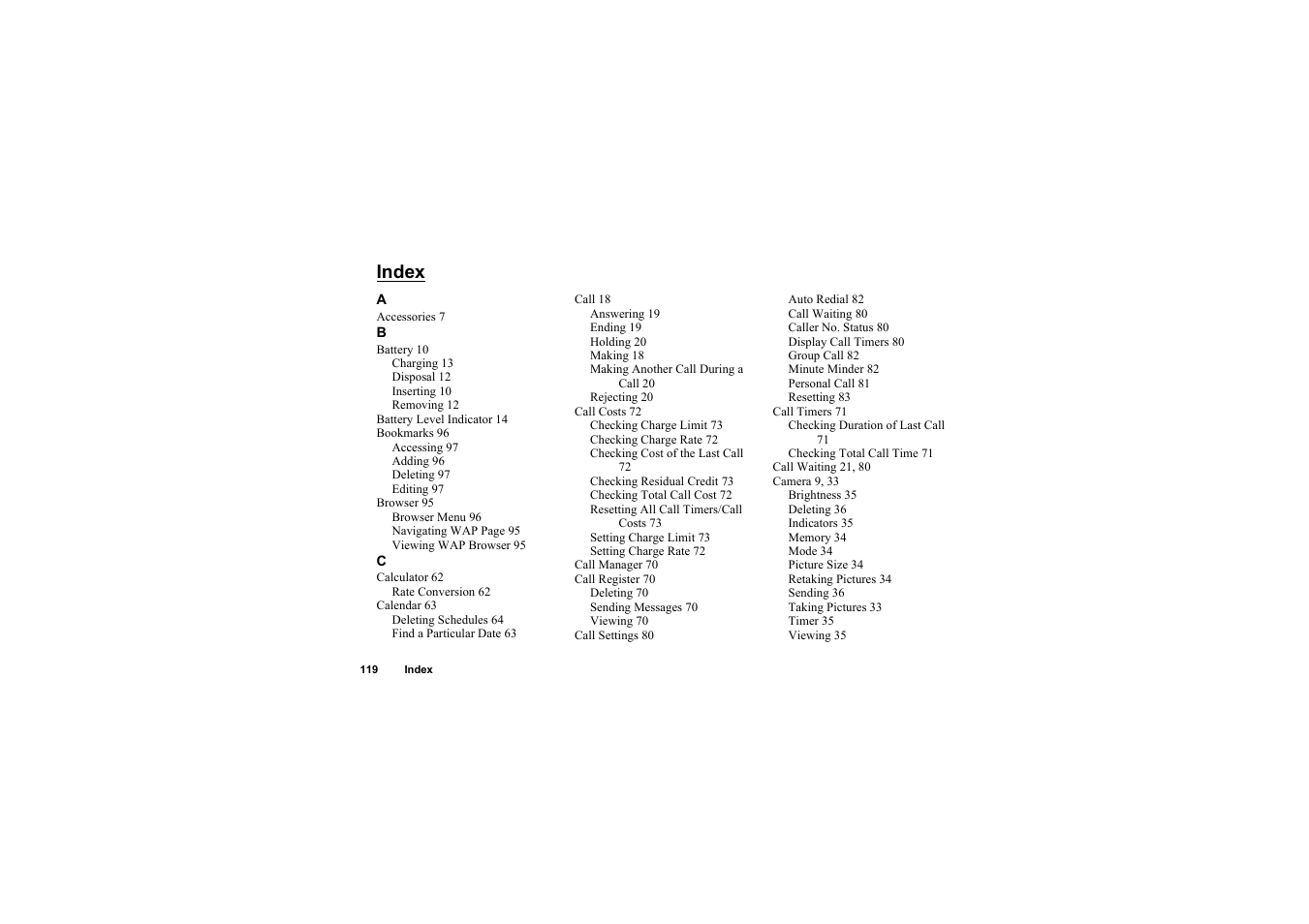 Index | Sharp O2 User Manual | Page 120 / 132