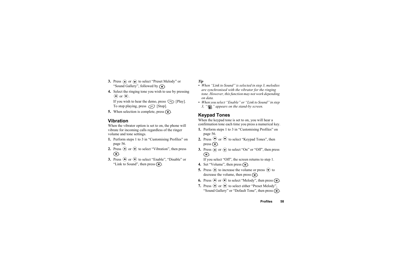 Vibration, Keypad tones, Vibration keypad tones | Sharp O2 User Manual | Page 59 / 132