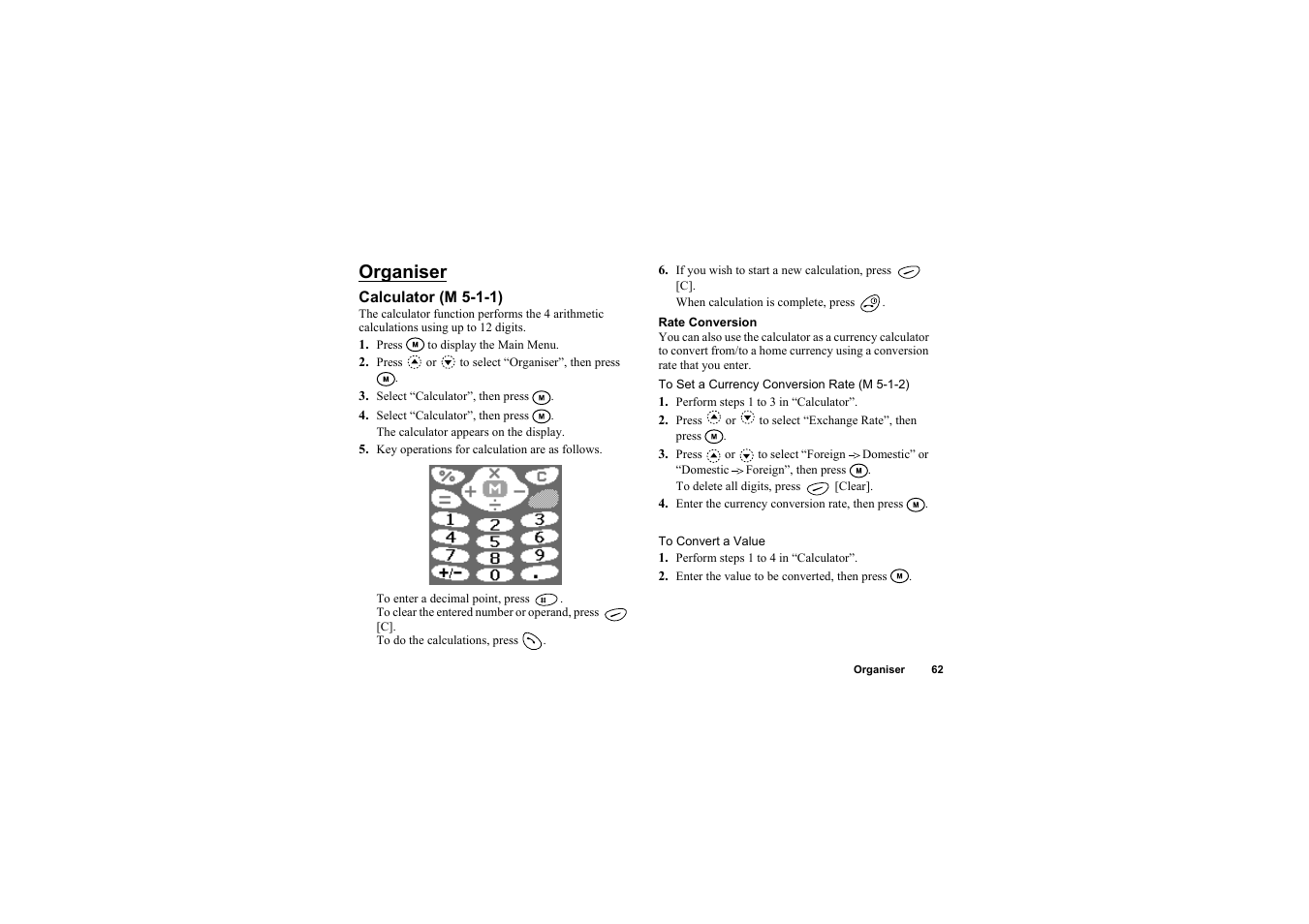 Organiser, Calculator | Sharp O2 User Manual | Page 63 / 132