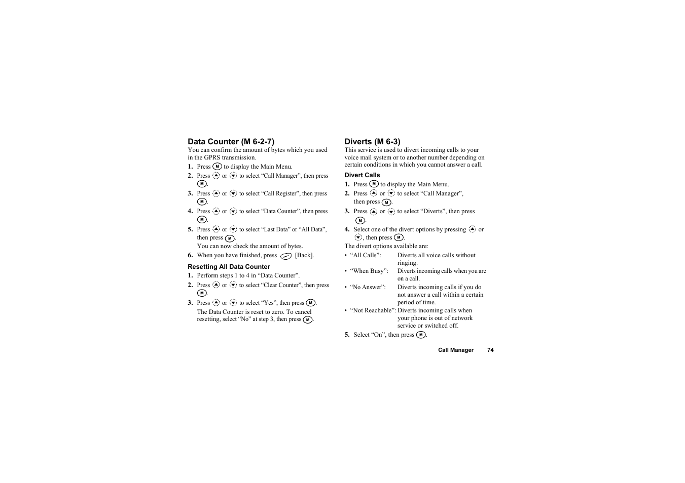 Data counter, Diverts, Data counter diverts | Sharp O2 User Manual | Page 75 / 132