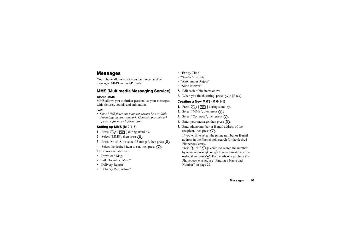 Messages, Mms (multimedia messaging service) | Sharp O2 User Manual | Page 99 / 132