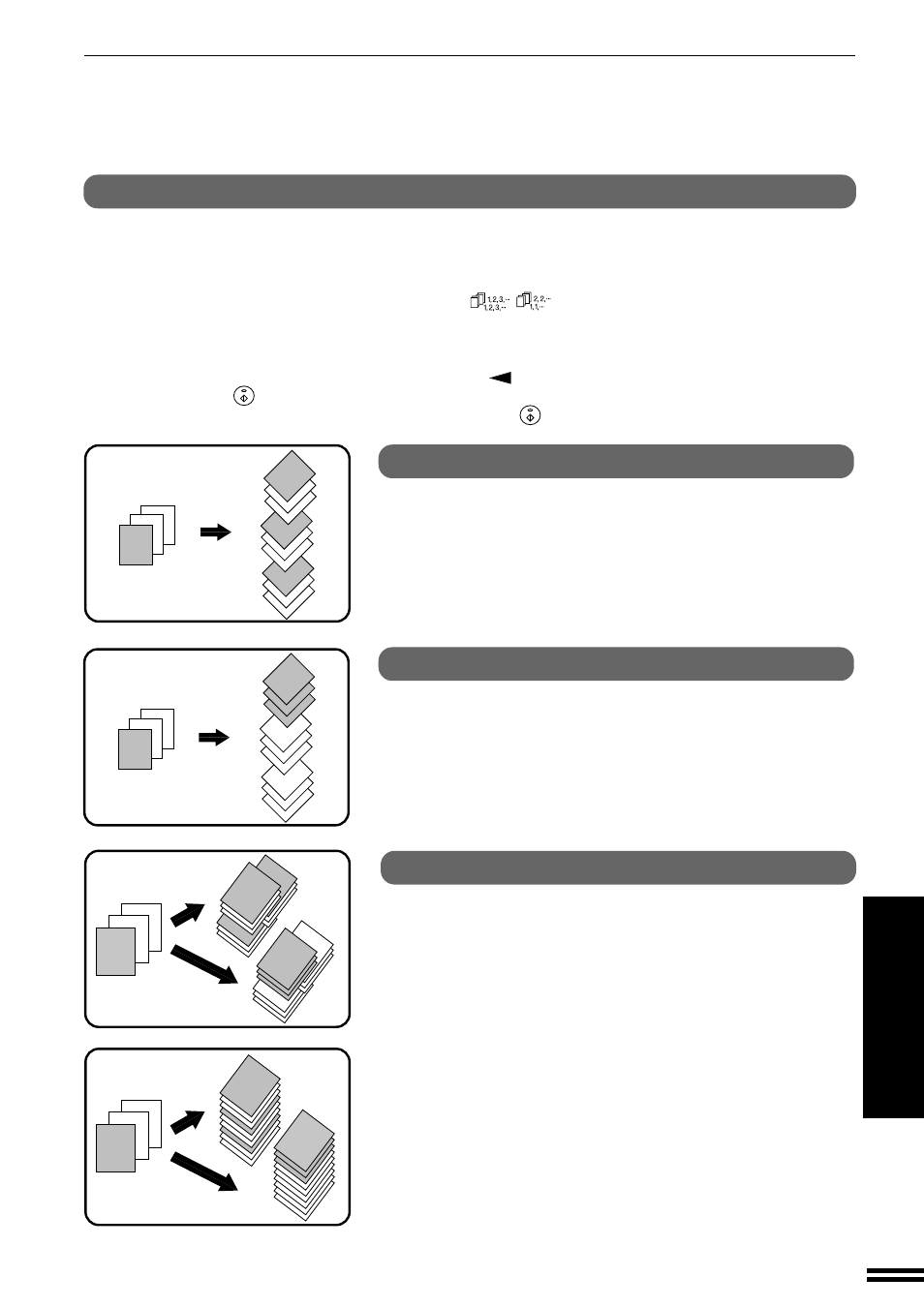 Sort/group, Electronic sorting kit (ar-eb3), Sort mode | Group mode, Offset stack | Sharp AR-201 User Manual | Page 63 / 84