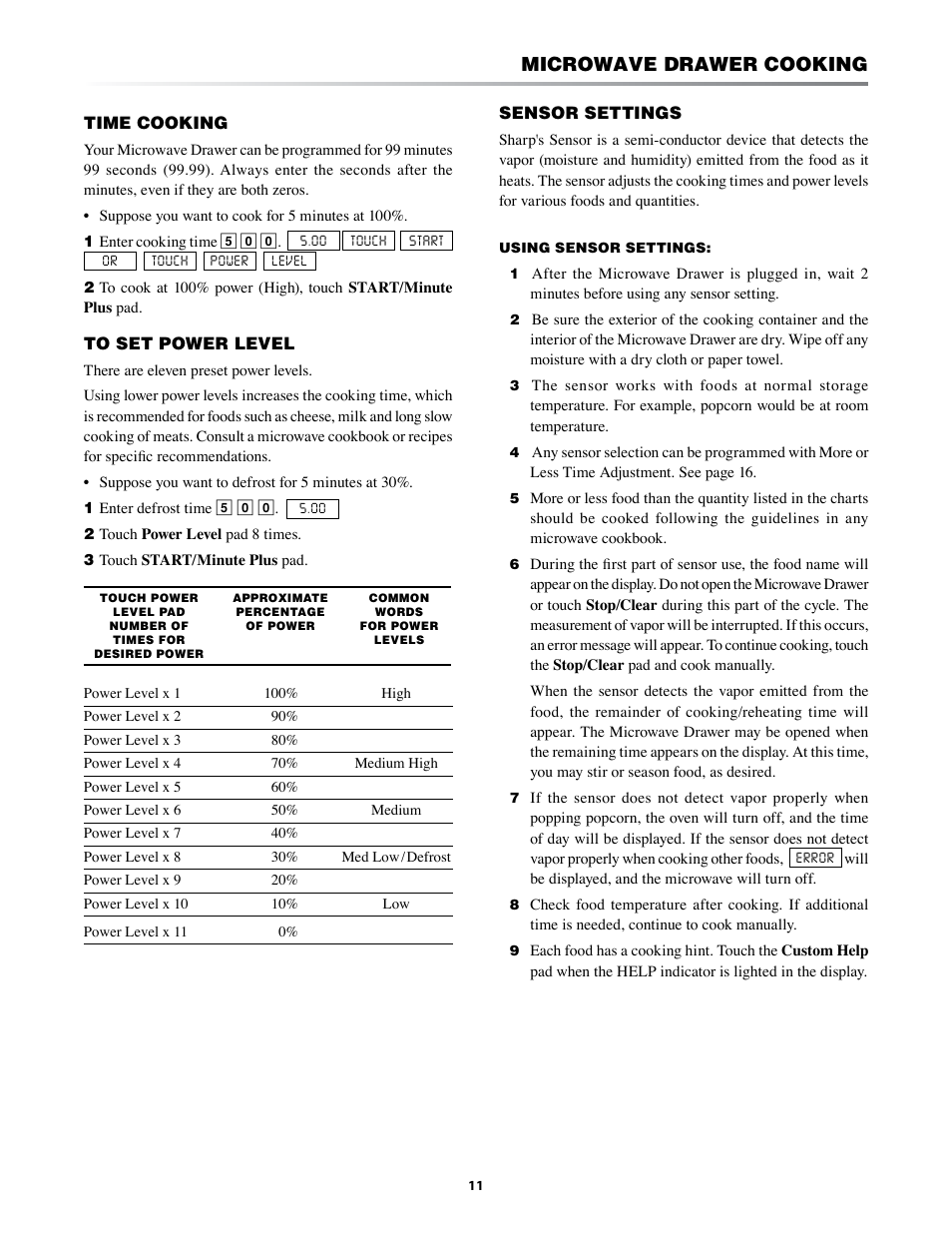 Microwave drawer cooking | Sharp KB-6021M User Manual | Page 11 / 24