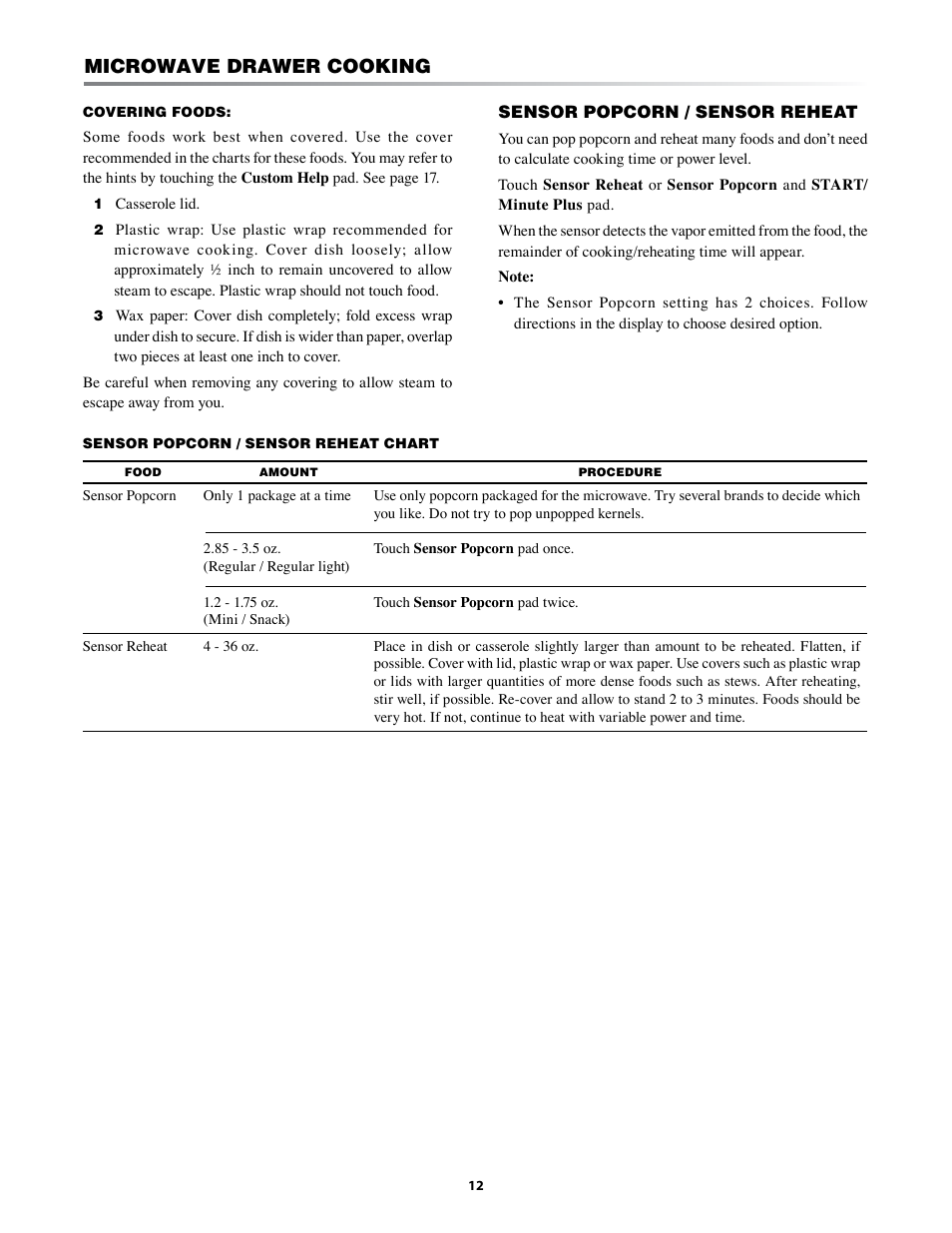 Microwave drawer cooking | Sharp KB-6021M User Manual | Page 12 / 24