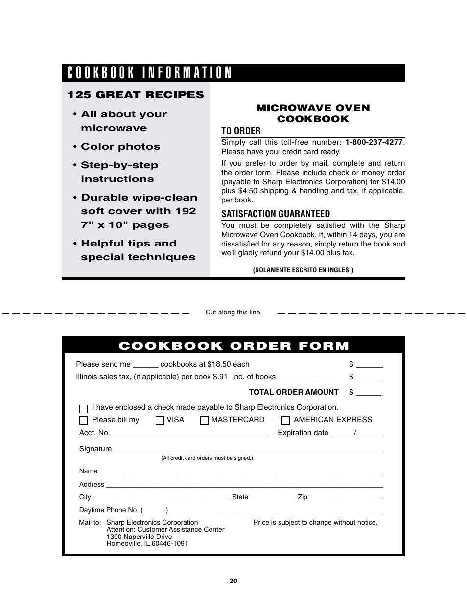 Cookbook order form, 125 great recipes | Sharp KB-6021M User Manual | Page 20 / 24