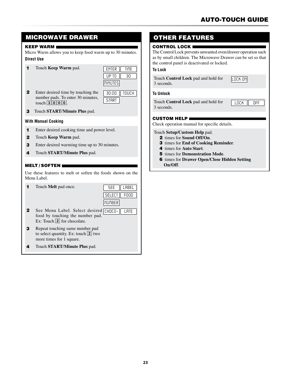 Microwave drawer auto-touch guide, Other features | Sharp KB-6021M User Manual | Page 23 / 24