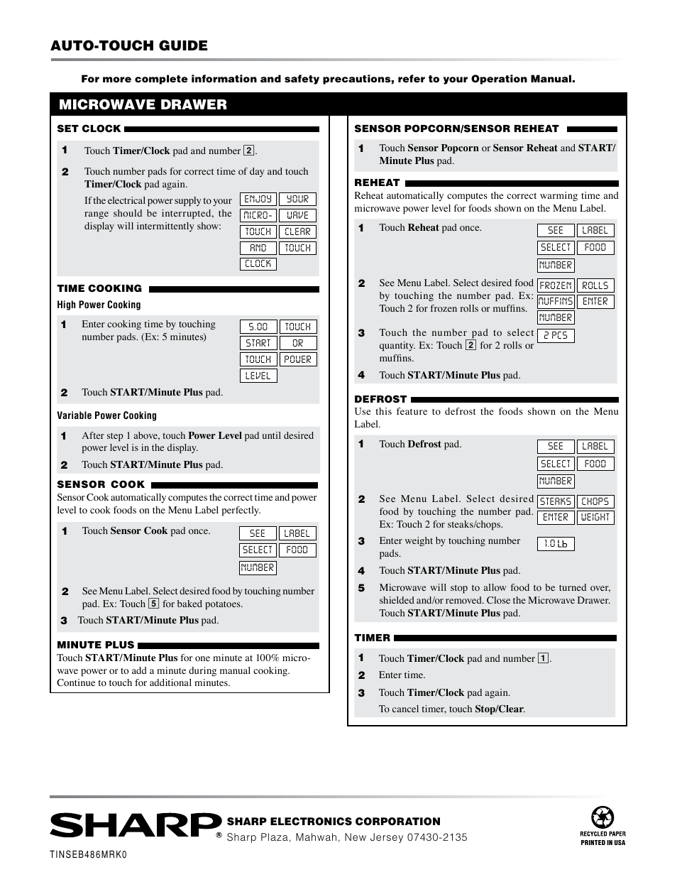 Auto-touch guide, Microwave drawer | Sharp KB-6021M User Manual | Page 24 / 24