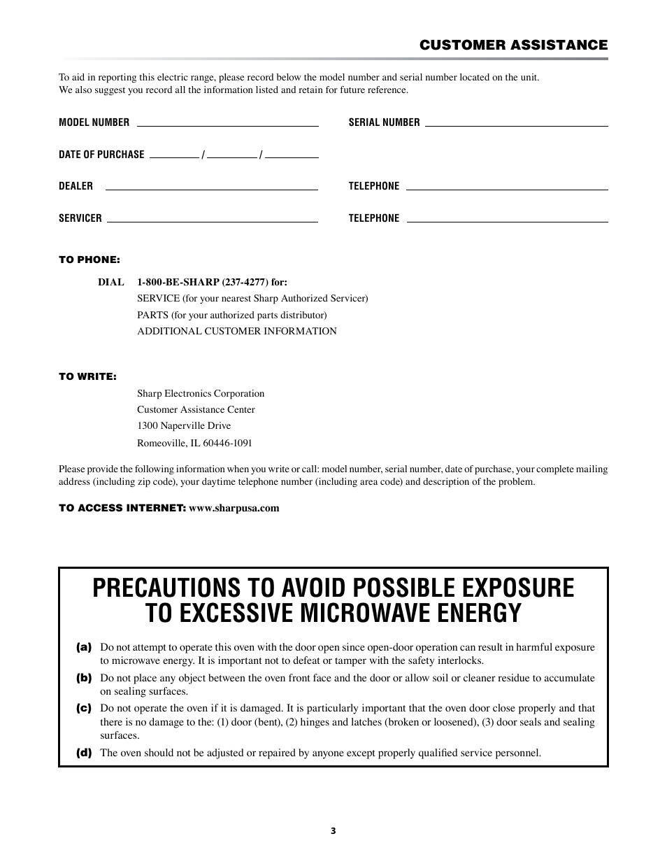 Customer assistance | Sharp KB-6021M User Manual | Page 3 / 24