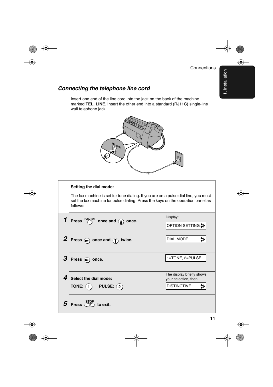 Connecting the telephone line cord | Sharp UX-A260 User Manual | Page 13 / 108