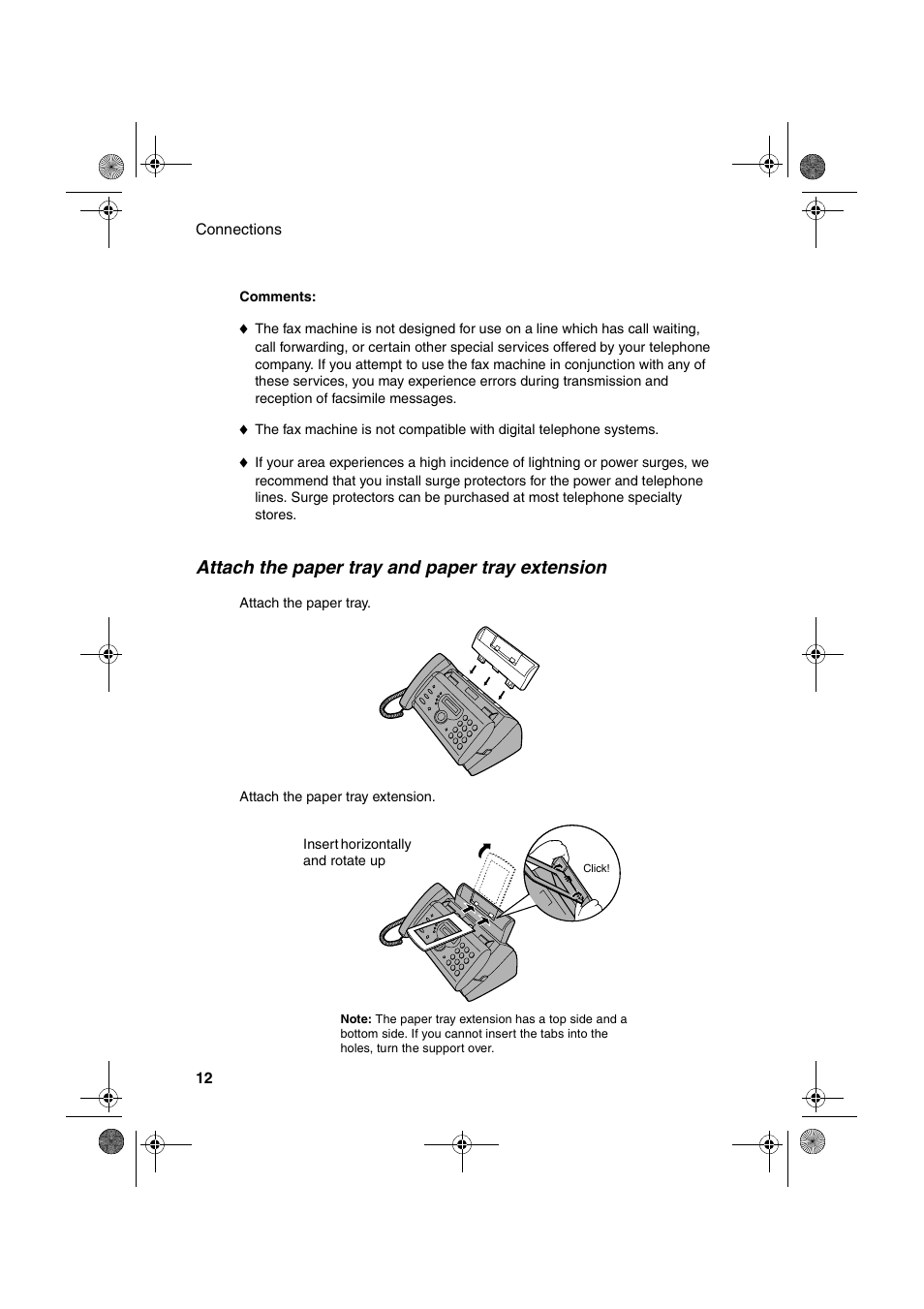 Attach the paper tray and paper tray extension | Sharp UX-A260 User Manual | Page 14 / 108