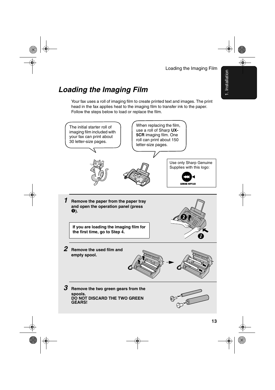 Loading the imaging film | Sharp UX-A260 User Manual | Page 15 / 108
