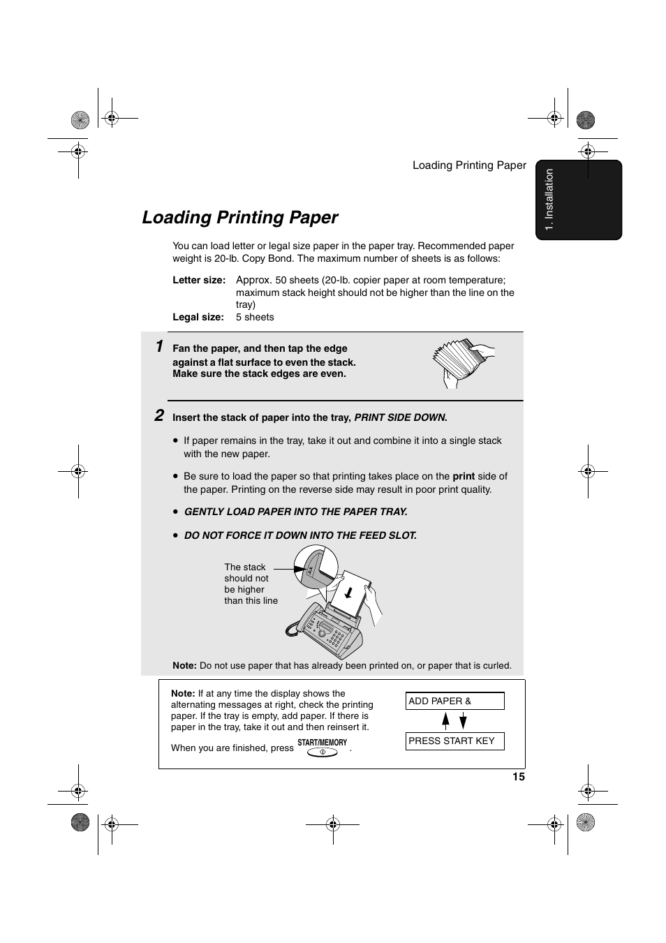 Loading printing paper | Sharp UX-A260 User Manual | Page 17 / 108