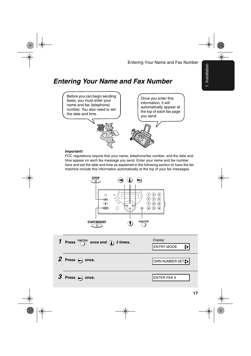 Entering your name and fax number | Sharp UX-A260 User Manual | Page 19 / 108