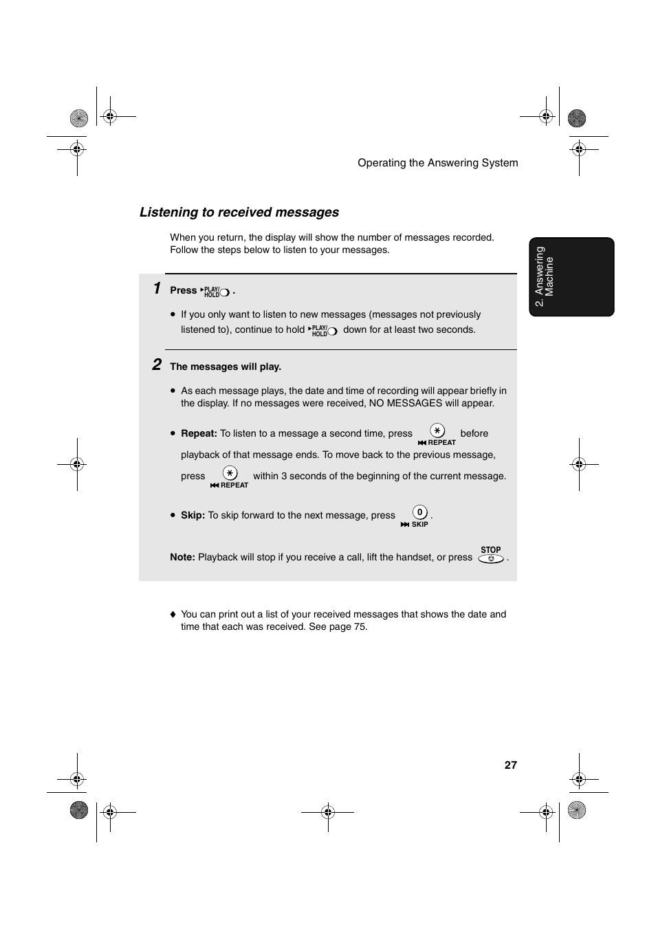 Listening to received messages | Sharp UX-A260 User Manual | Page 29 / 108