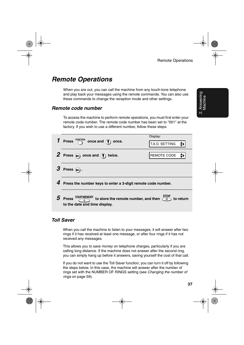 Remote operations | Sharp UX-A260 User Manual | Page 39 / 108