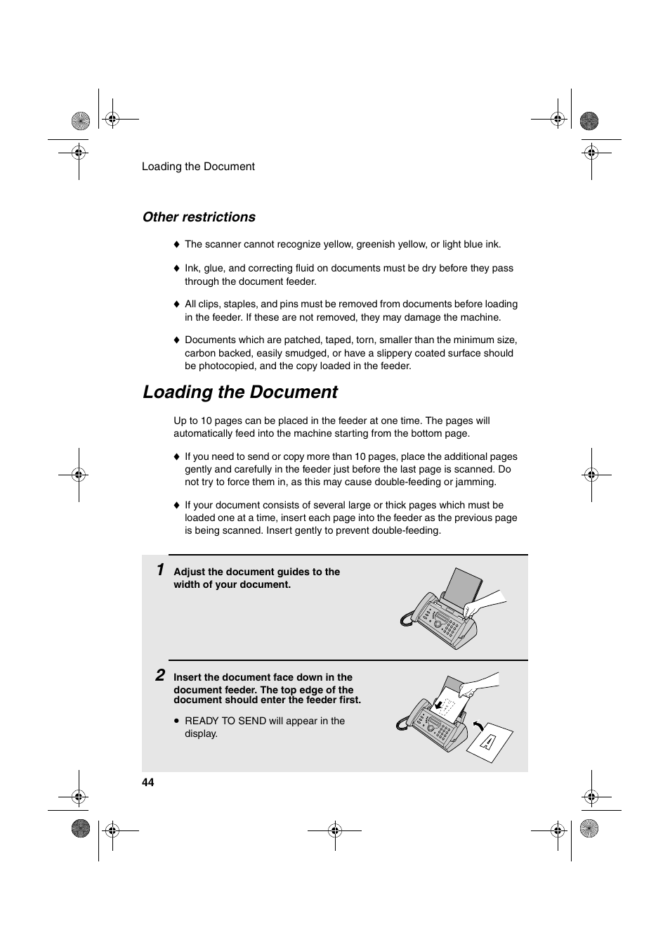 Loading the document | Sharp UX-A260 User Manual | Page 46 / 108
