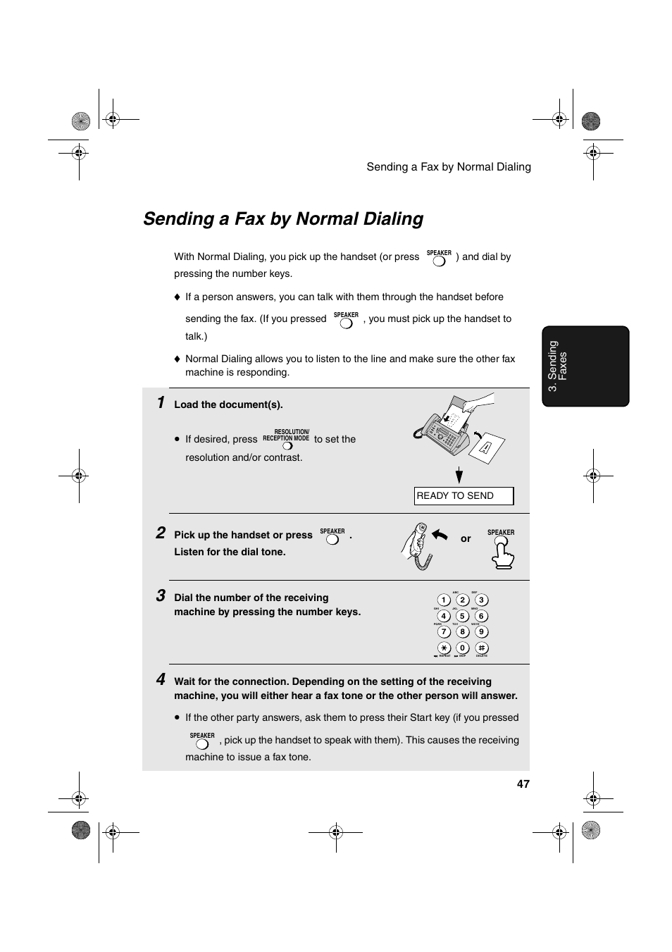 Sending a fax by normal dialing | Sharp UX-A260 User Manual | Page 49 / 108