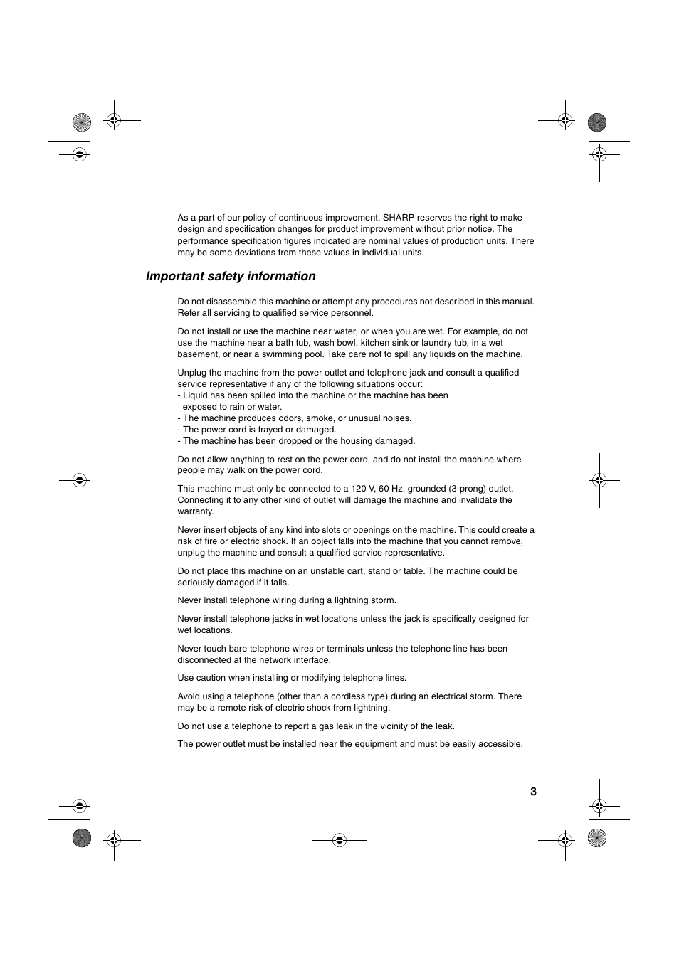 Important safety information | Sharp UX-A260 User Manual | Page 5 / 108