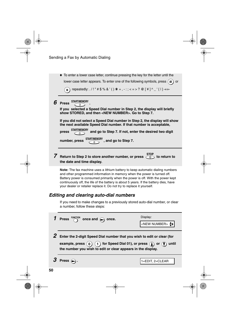 Editing and clearing auto-dial numbers | Sharp UX-A260 User Manual | Page 52 / 108