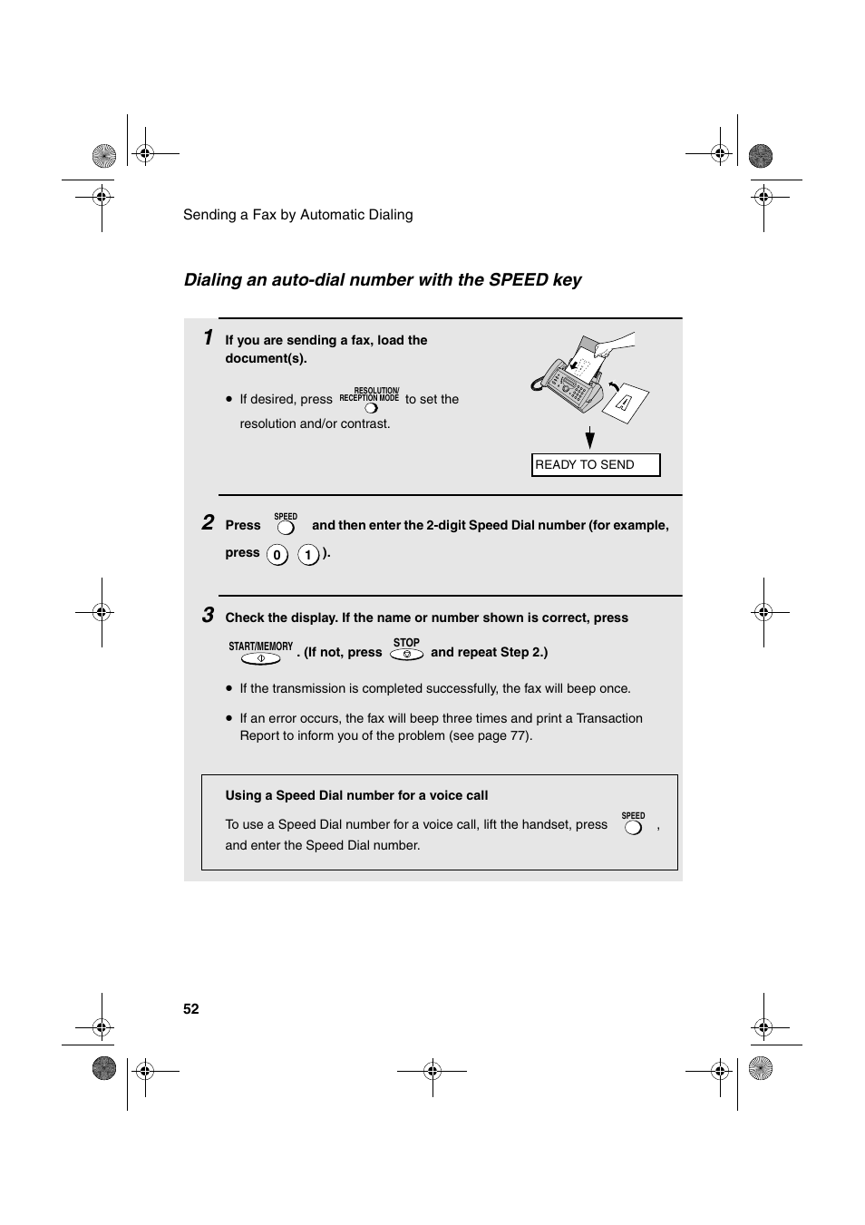 Dialing an auto-dial number with the speed key | Sharp UX-A260 User Manual | Page 54 / 108