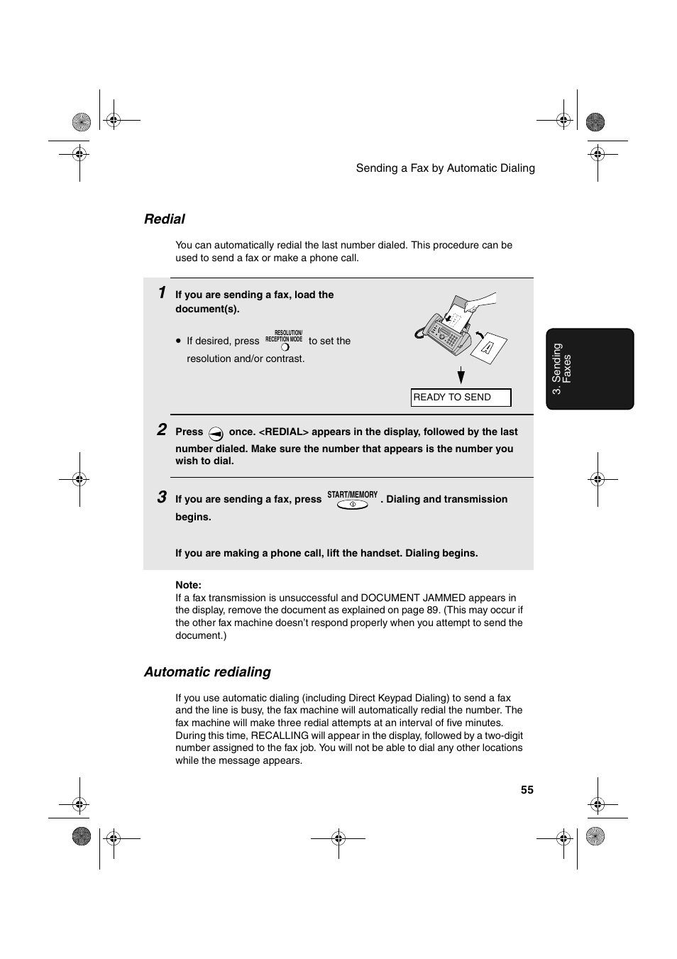 Redial, Automatic redialing | Sharp UX-A260 User Manual | Page 57 / 108