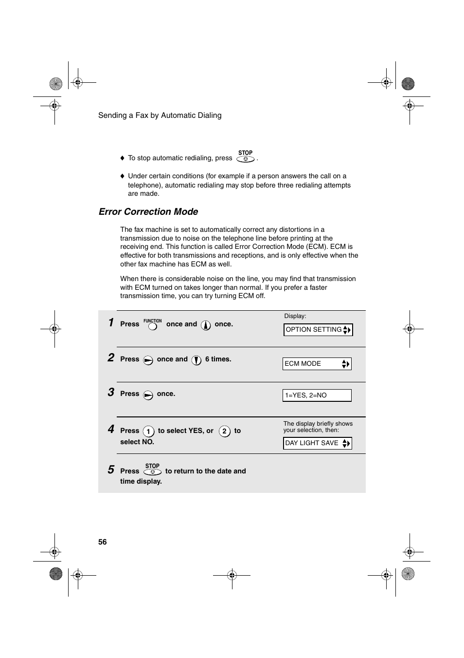 Error correction mode | Sharp UX-A260 User Manual | Page 58 / 108