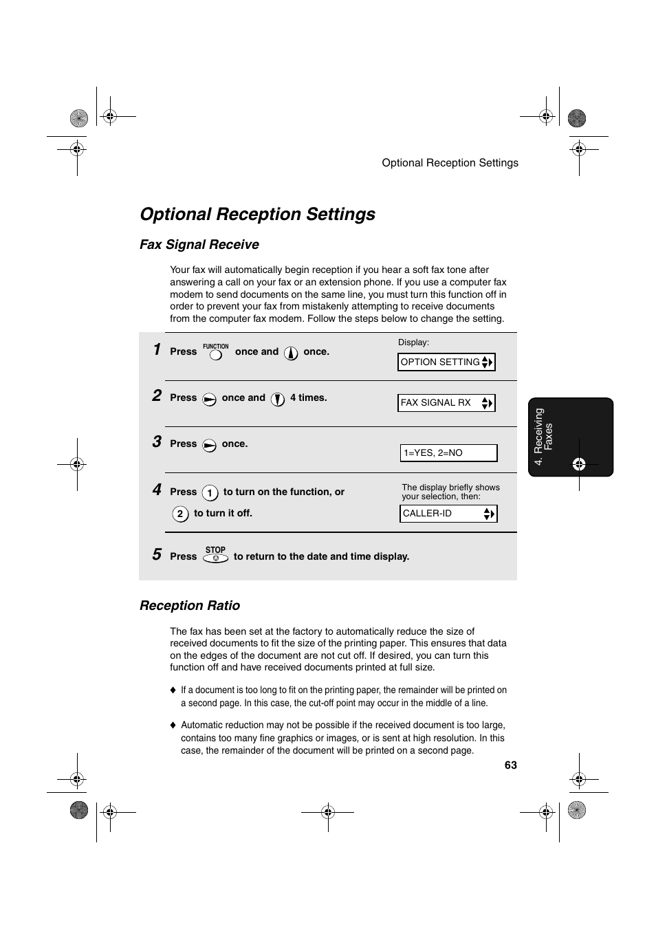 Optional reception settings | Sharp UX-A260 User Manual | Page 65 / 108