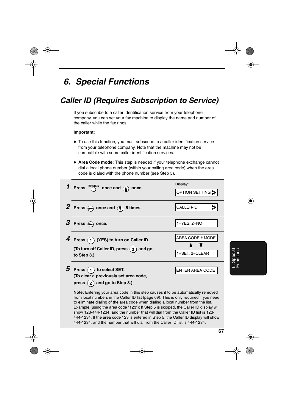Special functions, Caller id (requires subscription to service) | Sharp UX-A260 User Manual | Page 69 / 108