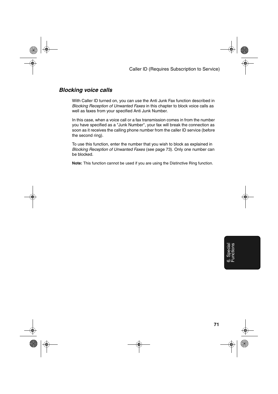 Blocking voice calls | Sharp UX-A260 User Manual | Page 73 / 108