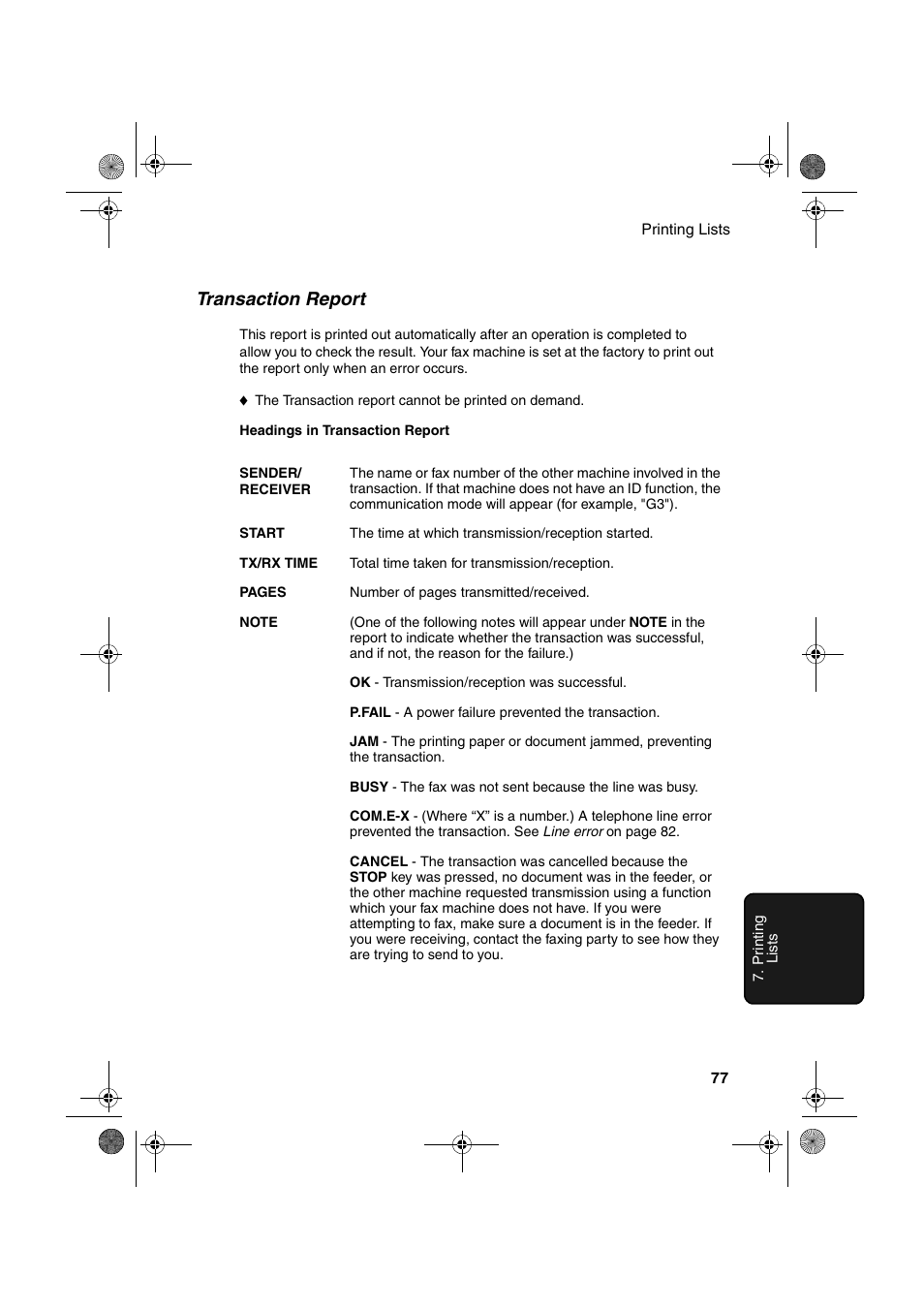 Transaction report | Sharp UX-A260 User Manual | Page 79 / 108