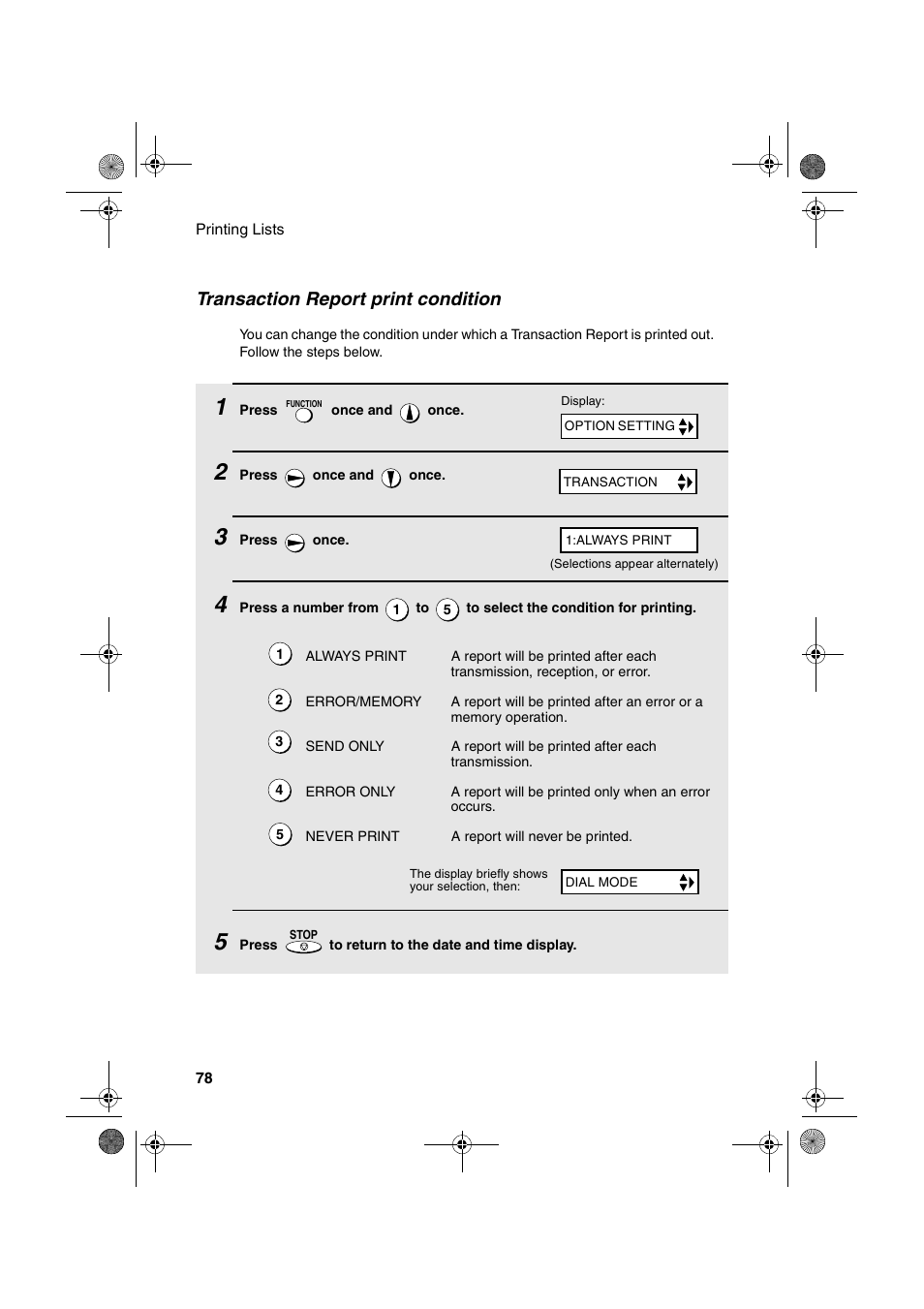Transaction report print condition | Sharp UX-A260 User Manual | Page 80 / 108