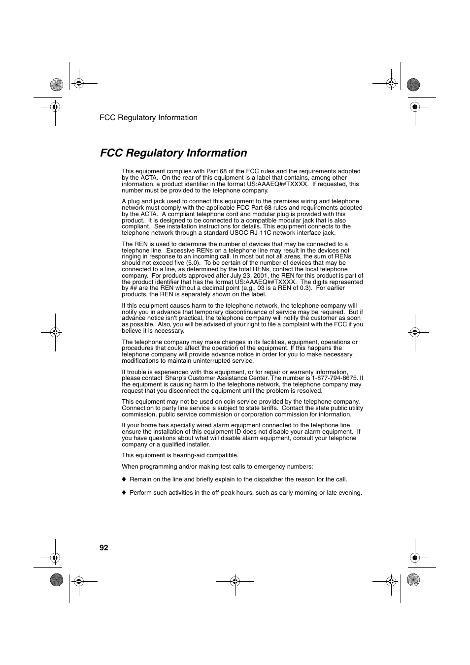 Fcc regulatory information | Sharp UX-A260 User Manual | Page 94 / 108