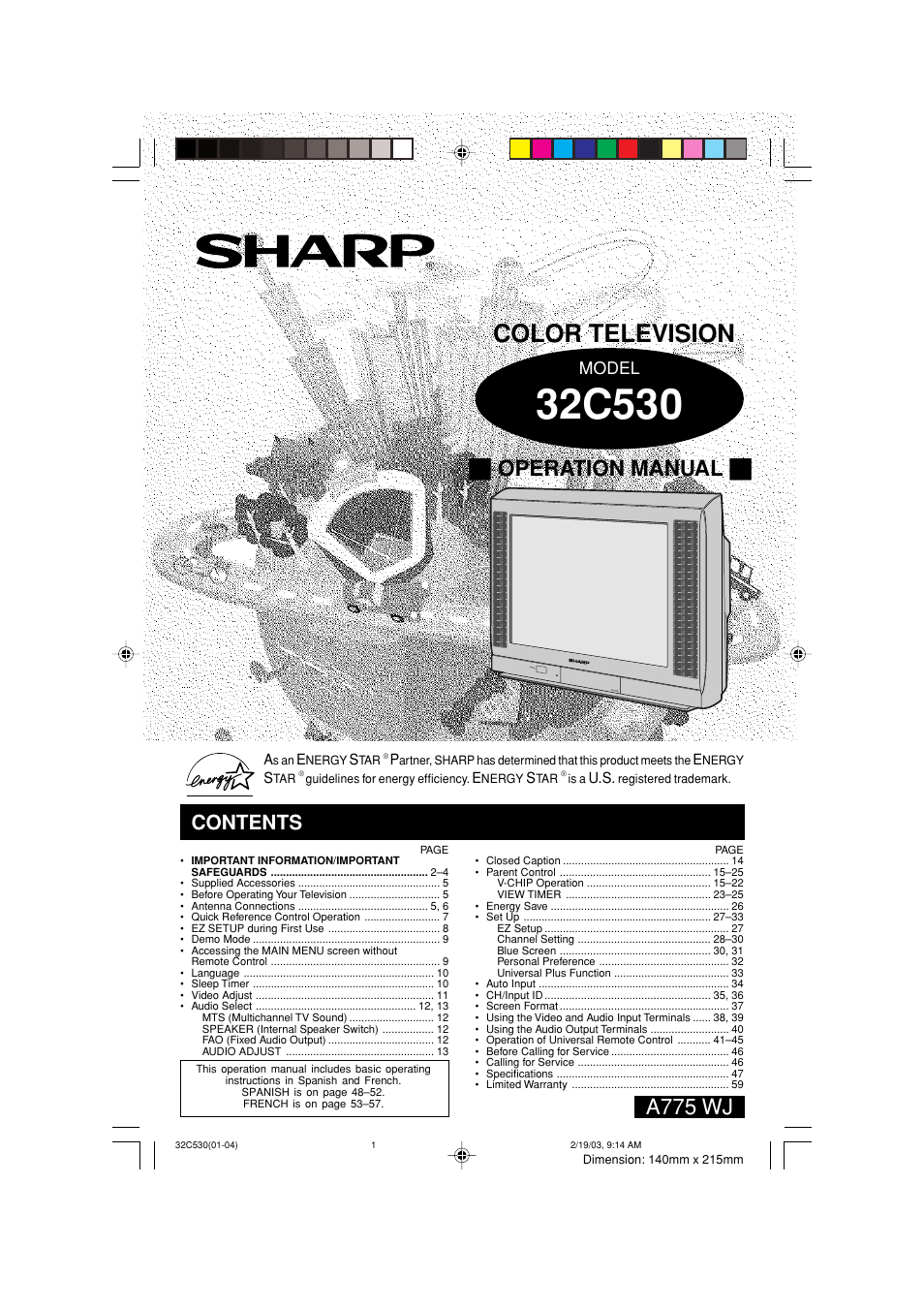 Sharp 32C530 User Manual | 60 pages