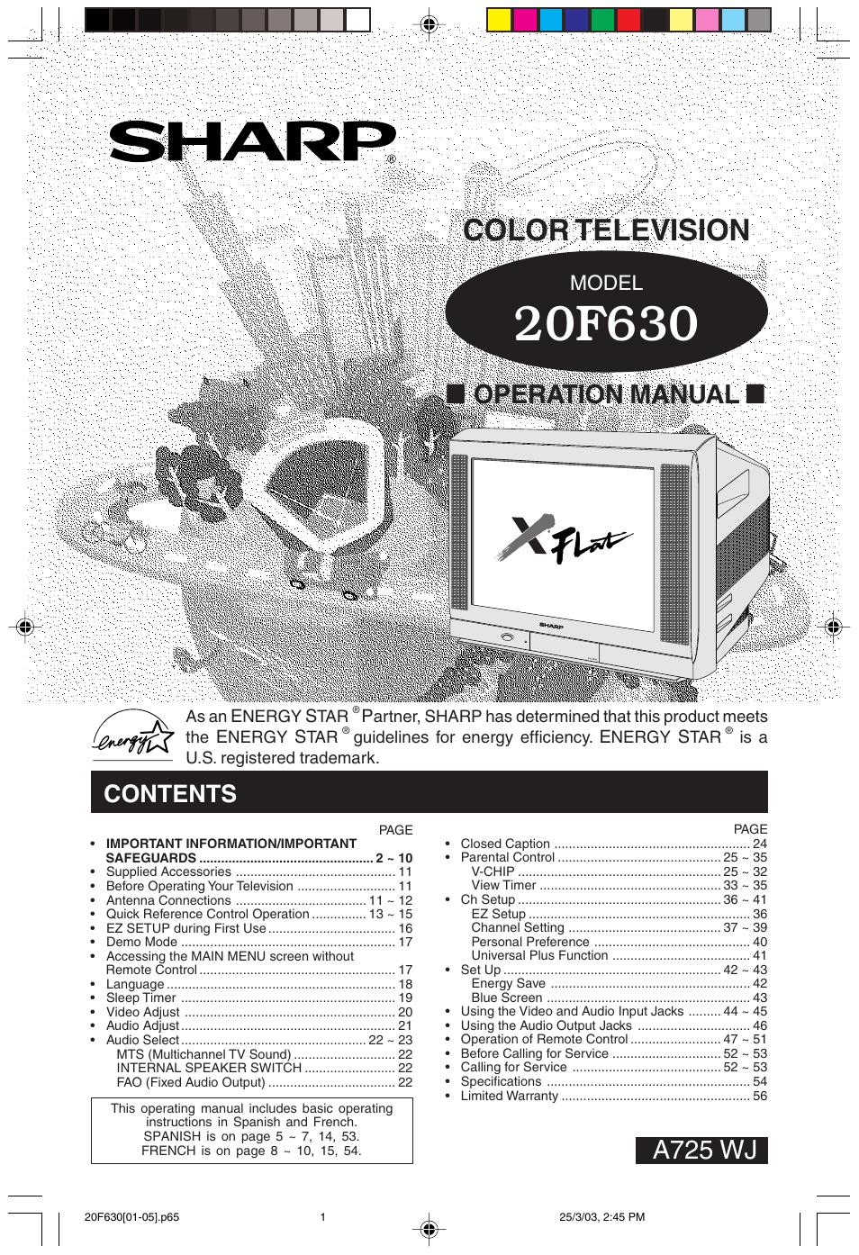 Sharp 20F630 L User Manual | 56 pages