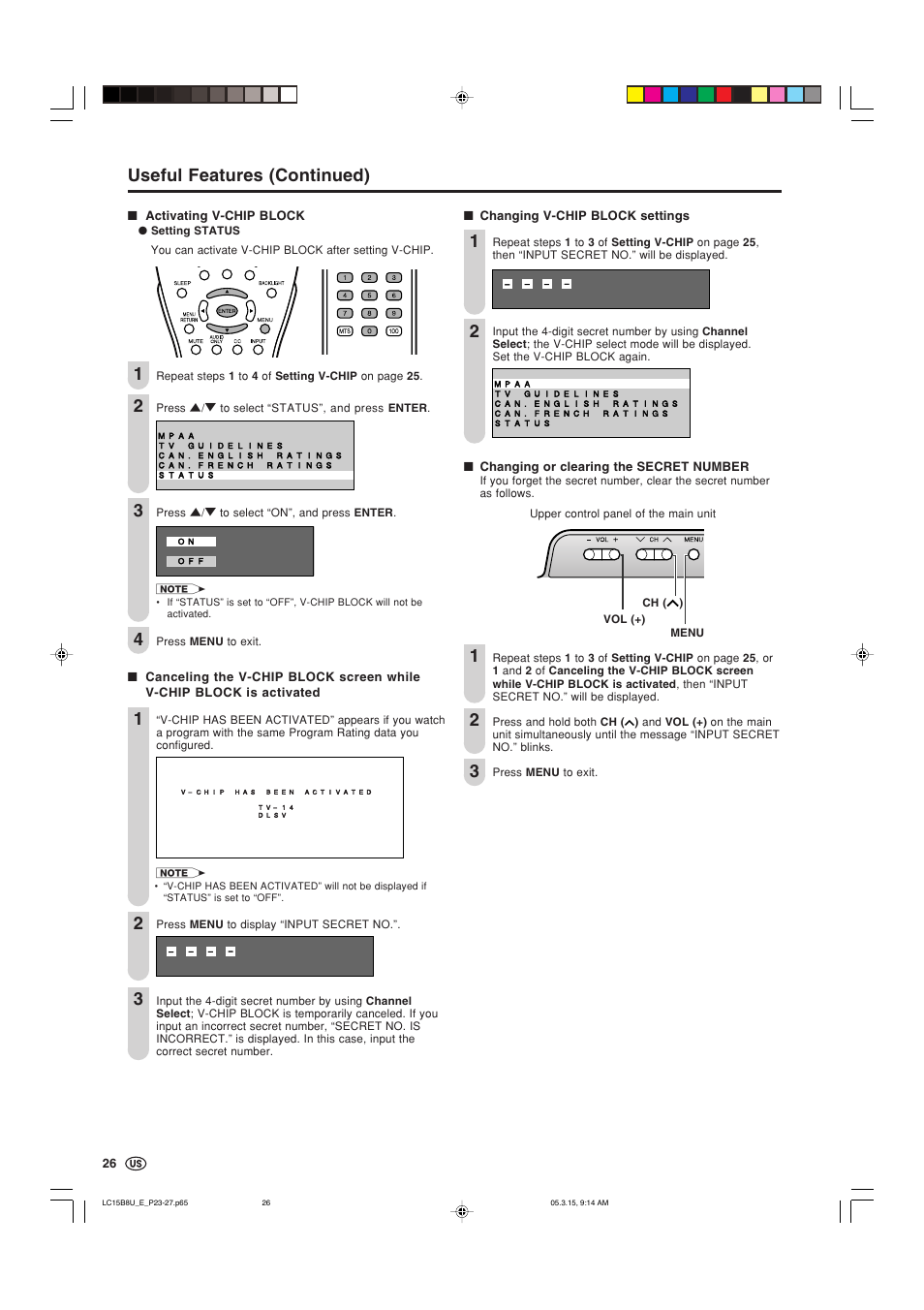 Useful features (continued) | Sharp Aquos LC-15B8U-S User Manual | Page 27 / 39