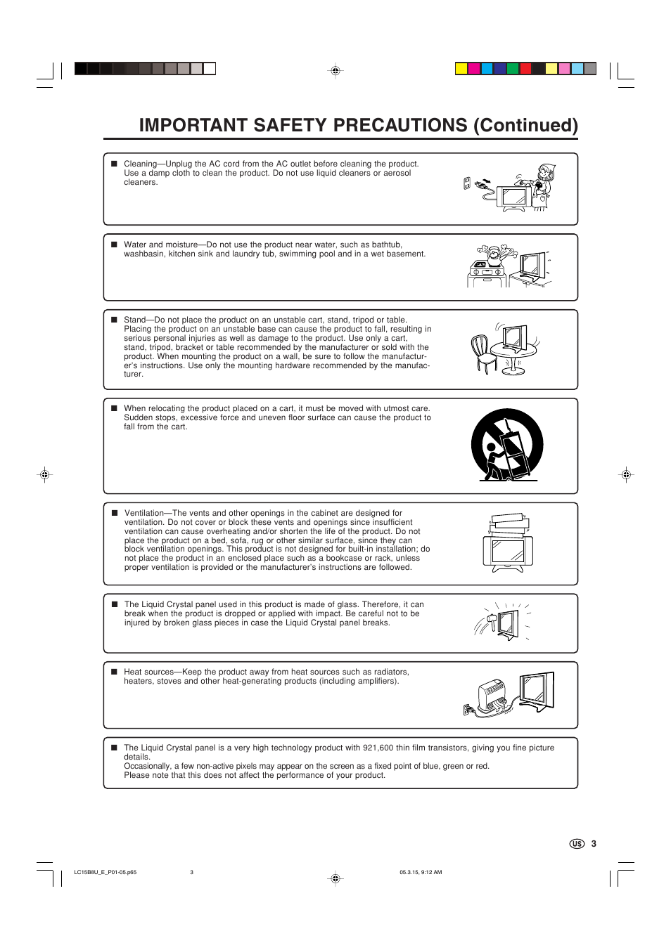 Important safety precautions (continued) | Sharp Aquos LC-15B8U-S User Manual | Page 4 / 39