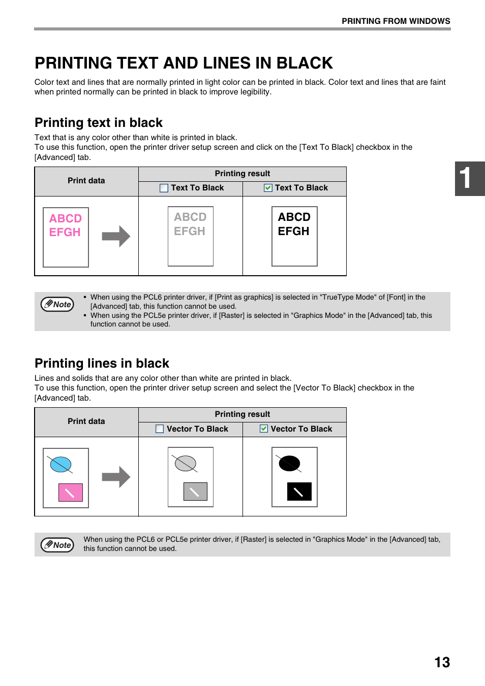 Printing text and lines in black, Printing text in black, Printing lines in black | Sharp AR-NB3 User Manual | Page 14 / 41